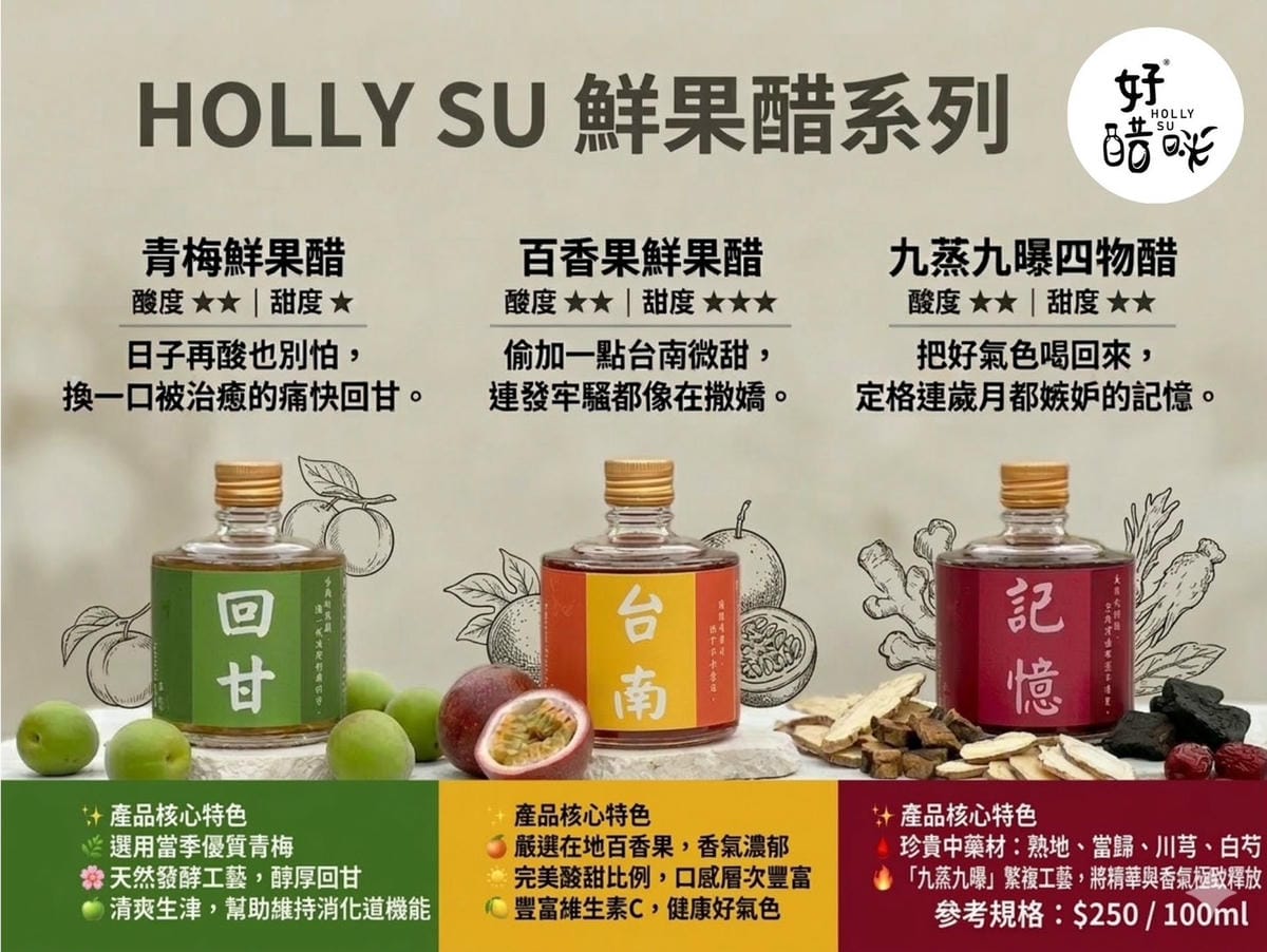 [100ml] HollySu 小醋咪 鮮果醋(套裝3瓶 共300ml)